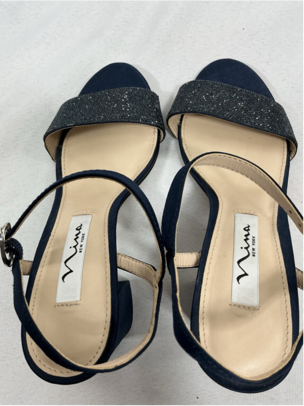 Womans Excellent Condition Nina Haven Dress Sandals 6.5 M Navy Glitter - Picture 5 of 7